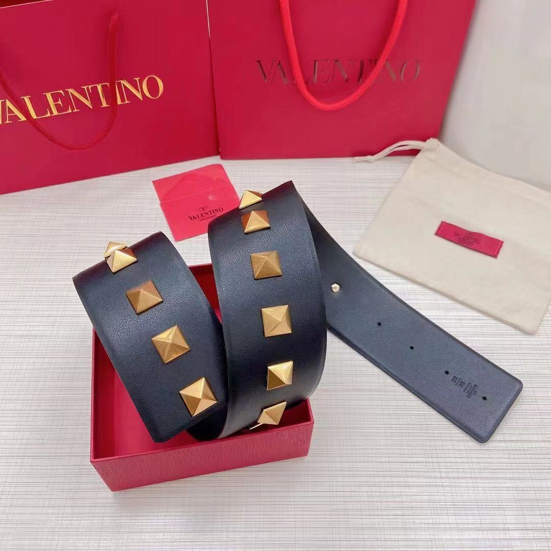 Valentino Original Calf Leather Belt 7.0CM V96788 Black