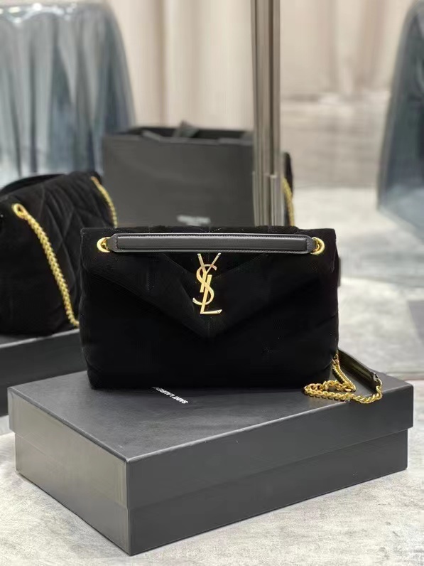 Yves Saint Laurent PUFFER SMALL BAG IN VELVET AND LAMBSKIN 747627 black