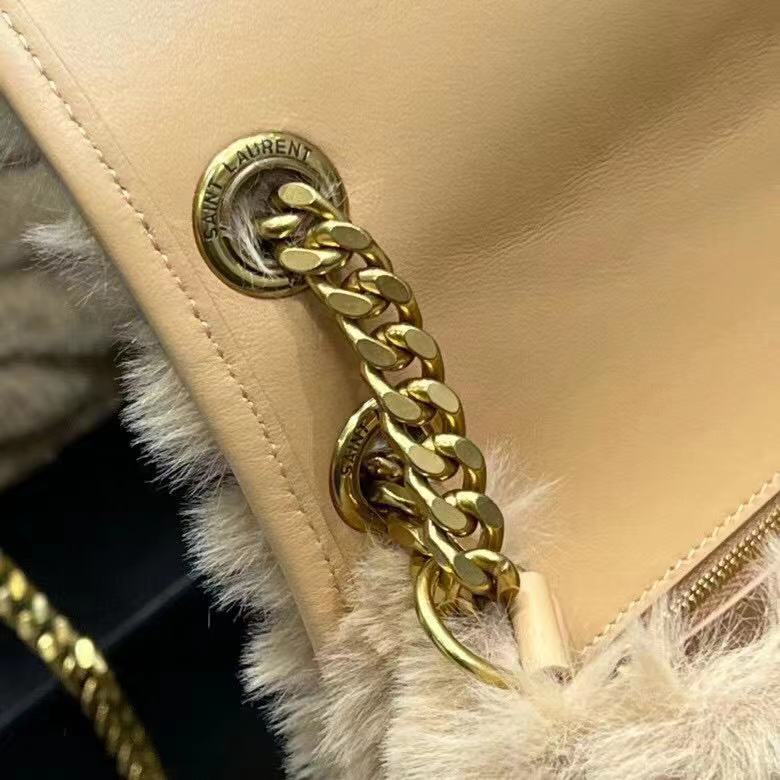 Yves Saint Laurent PUFFER BAG IN Rabbit fur Y653155 NATURAL BEIGE