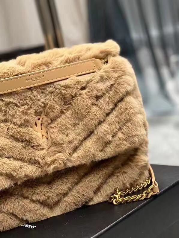 Yves Saint Laurent PUFFER BAG IN Rabbit fur Y653155 NATURAL BEIGE