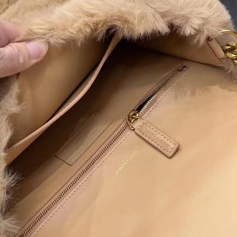 Yves Saint Laurent PUFFER BAG IN Rabbit fur Y653155 NATURAL BEIGE