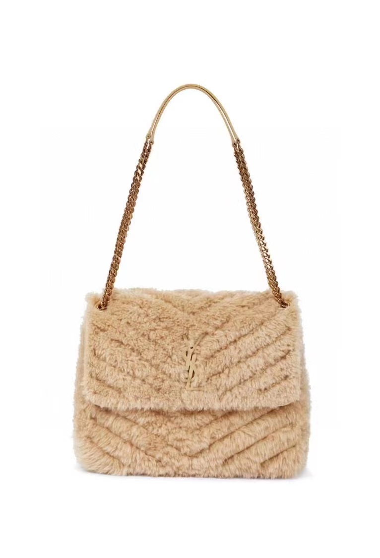 Yves Saint Laurent PUFFER BAG IN Rabbit fur Y653155 NATURAL BEIGE