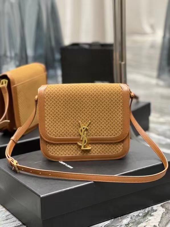 Yves Saint Laurent SOLFERINO MEDIUM SATCHEL IN LEATHER AND A BRAIDED SUEDE PRINT 02525 LIGHT BROWN