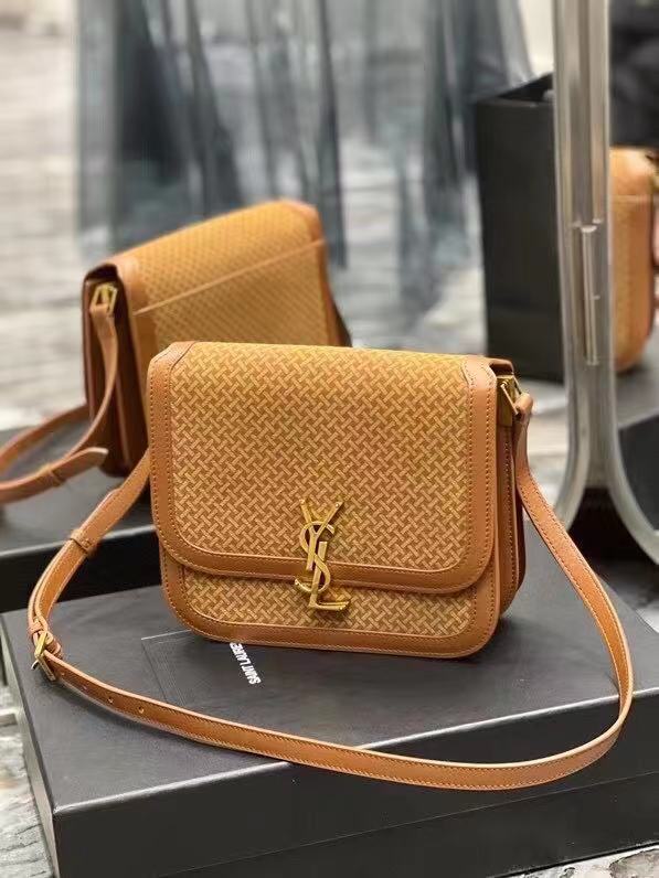 Yves Saint Laurent SOLFERINO MEDIUM SATCHEL IN LEATHER AND A BRAIDED SUEDE PRINT 02525 LIGHT BROWN