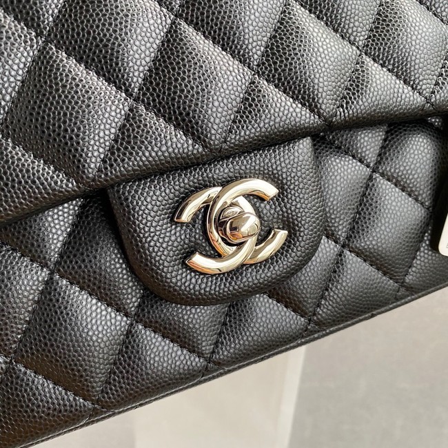 Chanel Flap Shoulder Bag Grained Calfskin A01112 silver-Tone Metal black