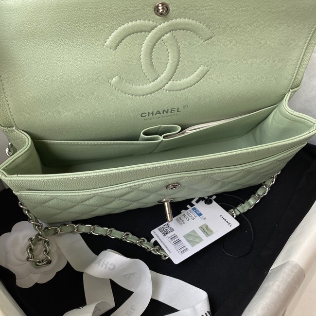 Chanel Flap Shoulder Bag Grained Calfskin A01112 silver-Tone Metal green