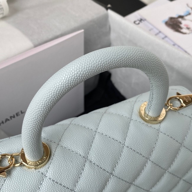 Chanel flap bag with top handle Grained Calfskin A92990 light blue