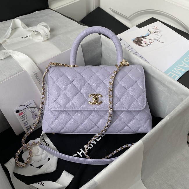 Chanel flap bag with top handle Grained Calfskin  gold-Tone Metal A92990 light purple