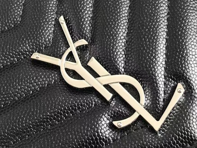 Yves Saint Laurent MONOGRAM CLUTCH IN QUILTED GRAIN DE POUDRE EMBOSSED LEATHER B617662 black