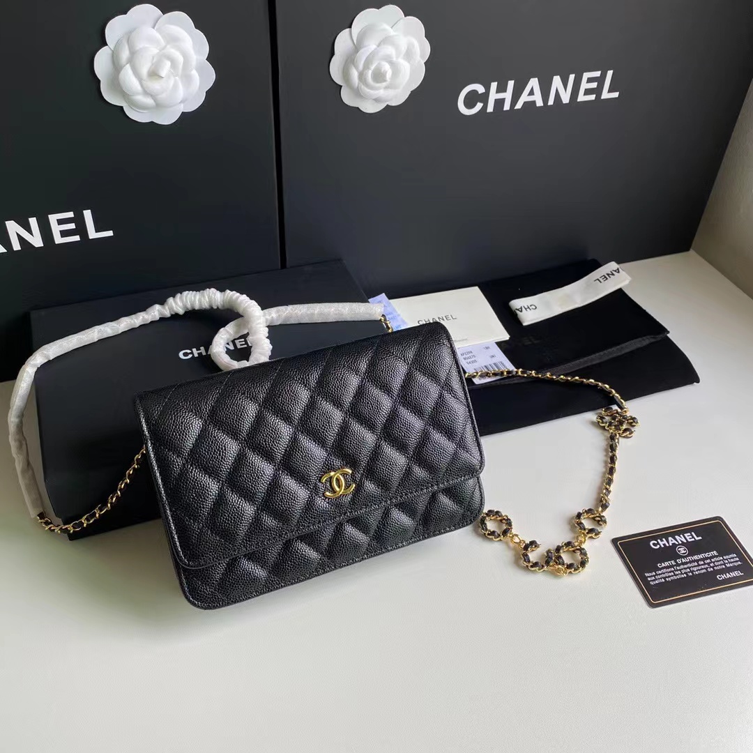 Chanel WOC Original Caviar Leather Flap cross-body bag CC33814 black& Gold chain