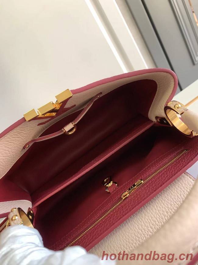 Louis Vuitton CAPUCINES MM M58608 Eggshell&Lie de Vin Red