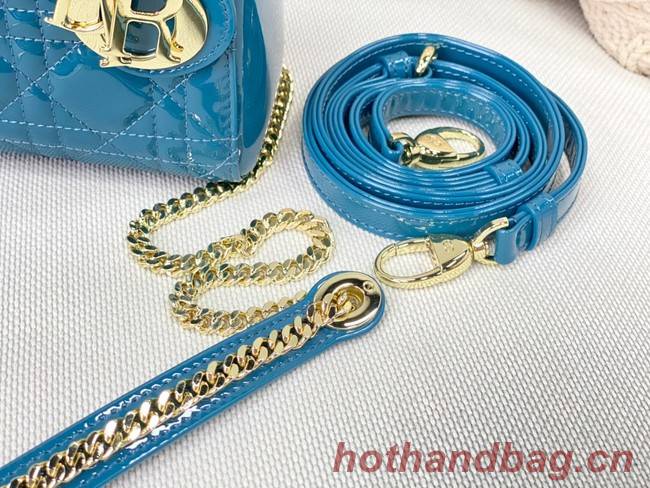 MINI LADY DIOR BAG Patent Cannage Calfskin M0566OW sky Blue&gold