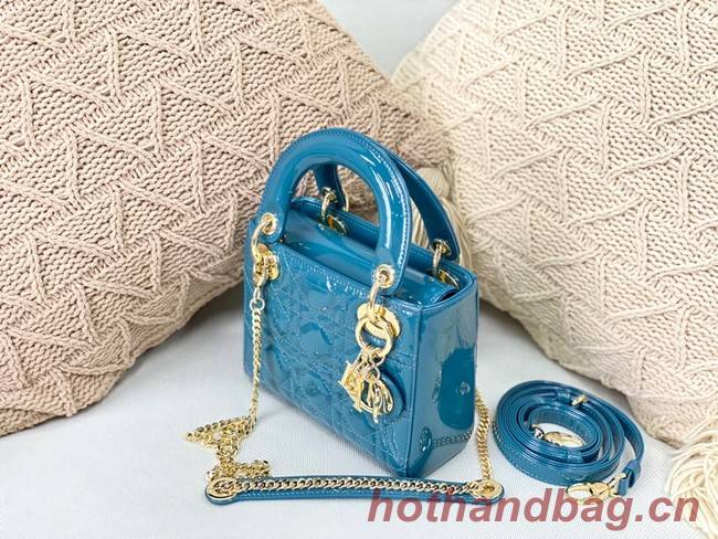 MINI LADY DIOR BAG Patent Cannage Calfskin M0566OW sky Blue&gold