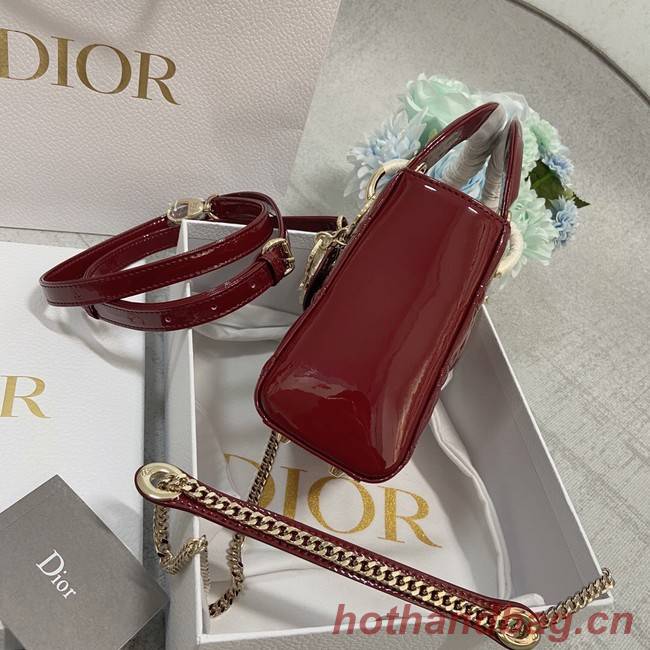 MINI LADY DIOR BAG Patent Cannage Calfskin M0566OW Burgundy&gold