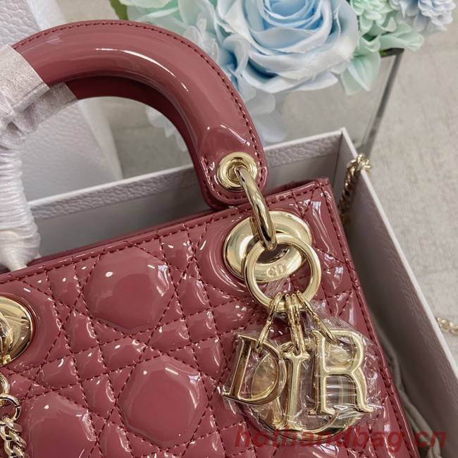 MINI LADY DIOR BAG Patent Cannage Calfskin M0566OW pink&gold