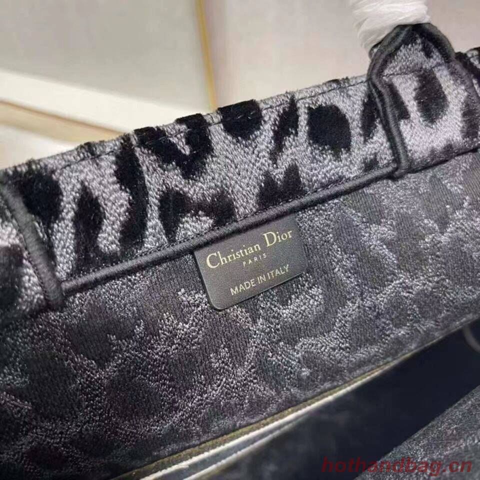 DIOR BOOK TOTE Embroidery C1286-4 Black&gray Leopard Print