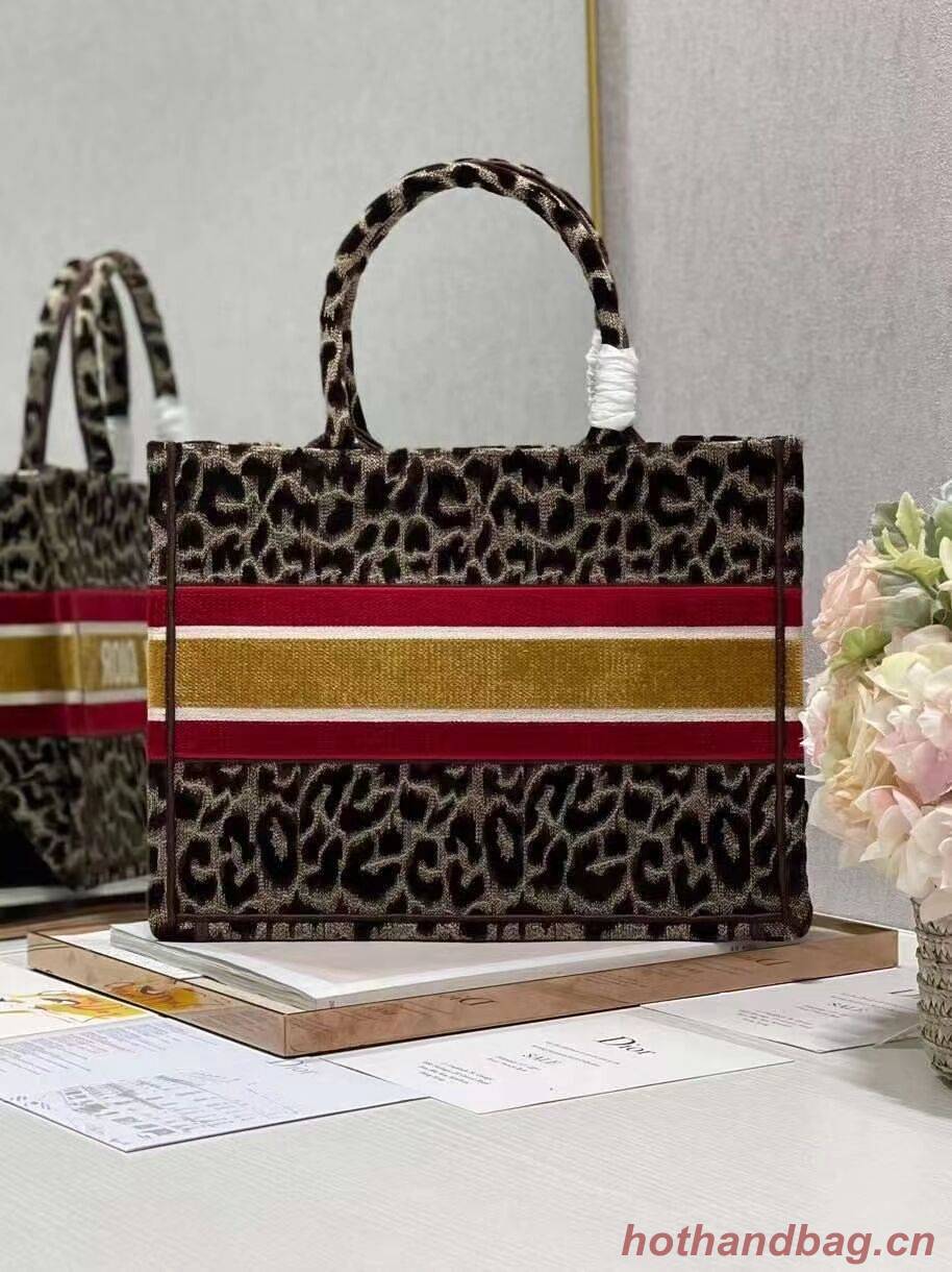 SMALL DIOR BOOK TOTE Embroidery C1287-2 Brown Leopard Print