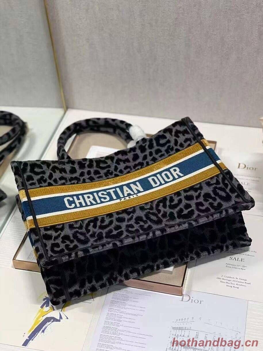 SMALL DIOR BOOK TOTE Embroidery C1287-4 Black&gray Leopard Print