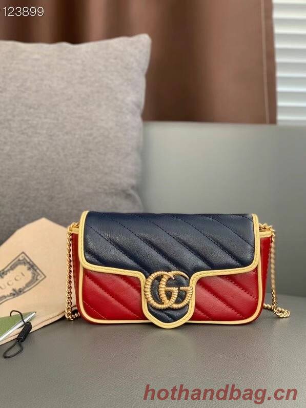 Gucci Online Exclusive GG Marmont mini bag 574969 Blue and dark red