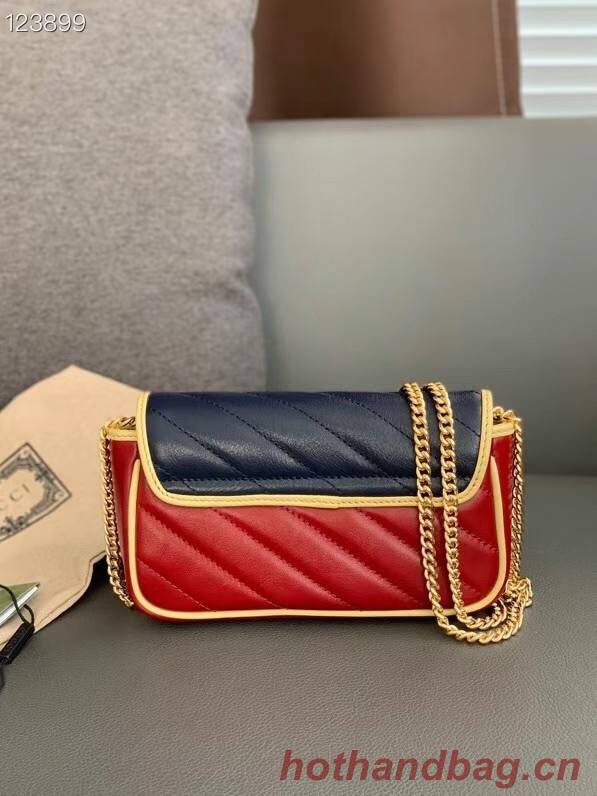 Gucci Online Exclusive GG Marmont mini bag 574969 Blue and dark red