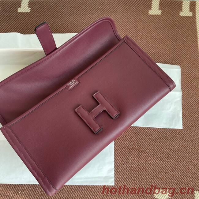 Hermes Original jige swift Leather Clutch 37088 claret