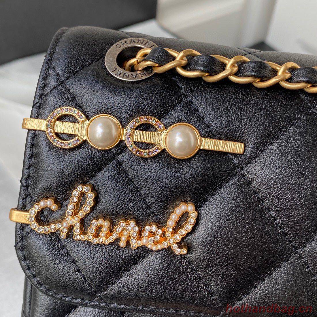 Chanel Original Leather Pearl Hairpin Badge Bag AS2979 Black