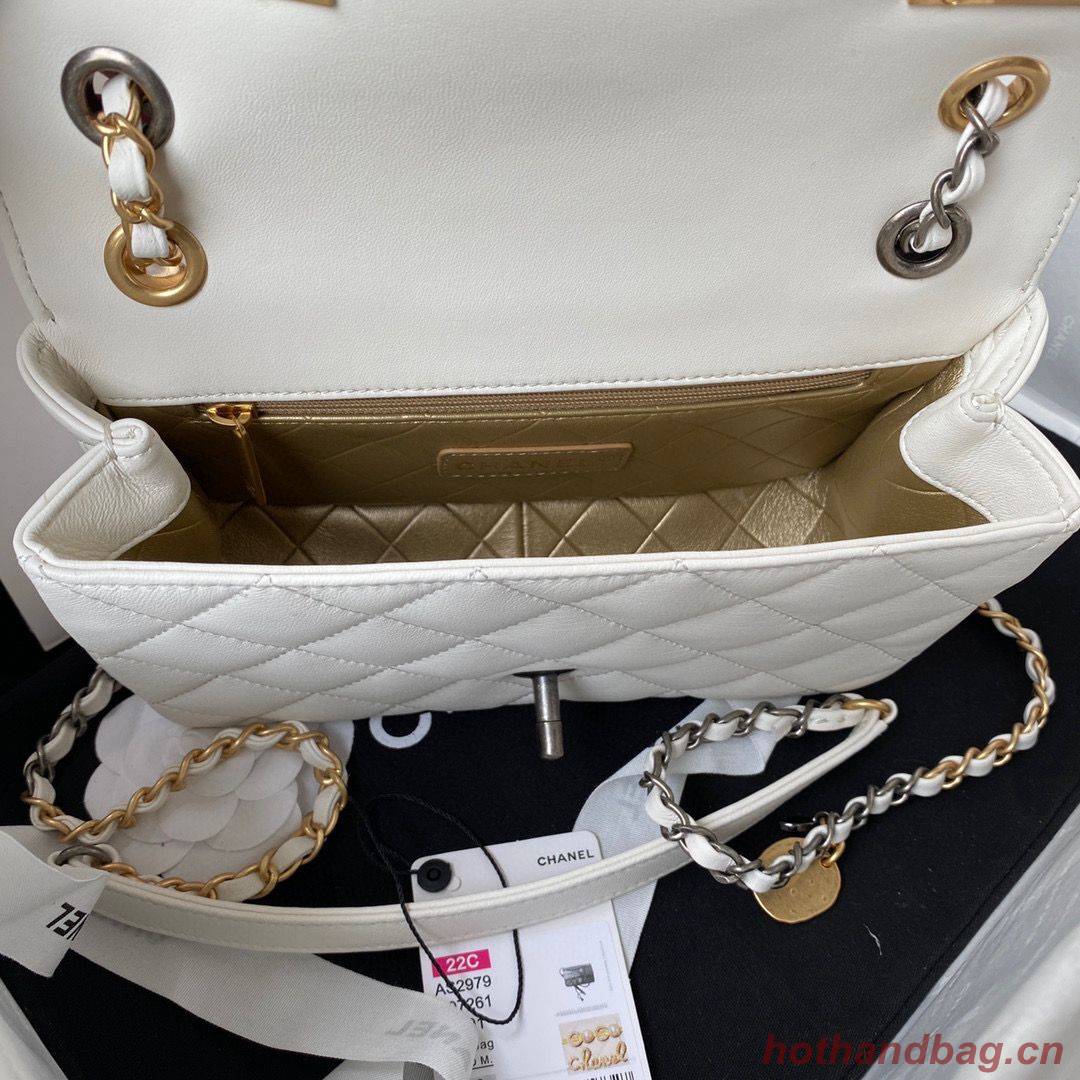 Chanel Original Leather Pearl Hairpin Badge Bag AS2979 White