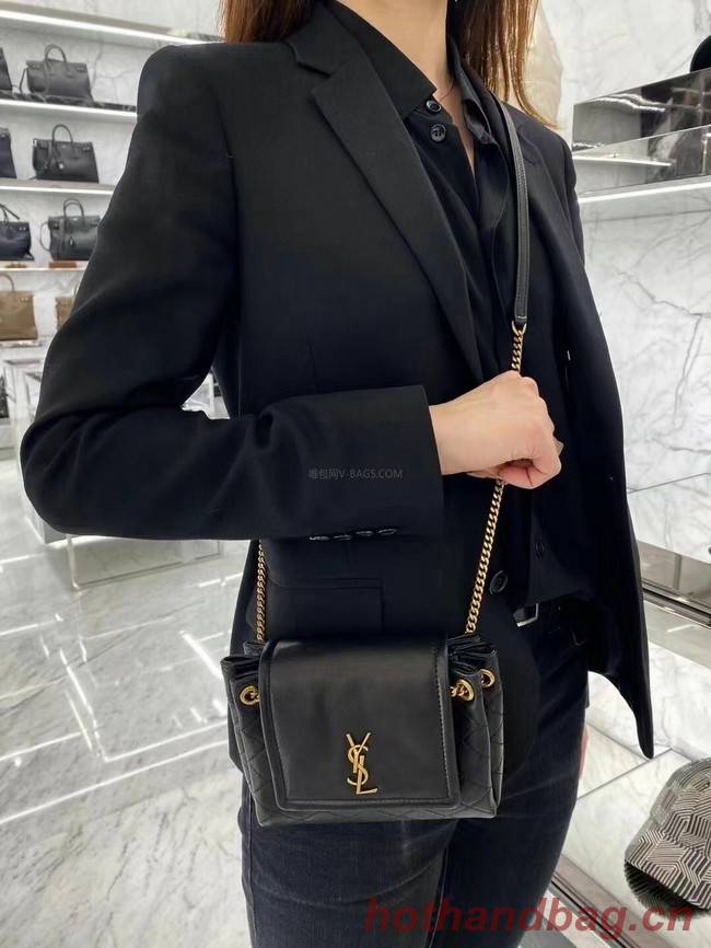 YSL MONOGRAM MINI NOLITA IN LAME LEATHER 672738 BLACK