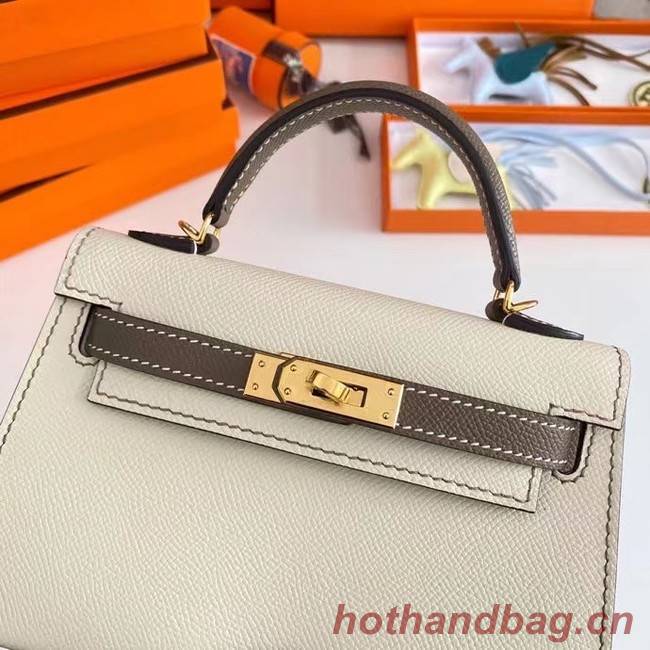 Hermes Kelly 19cm Shoulder Bags Epsom Leather KL19 Gold hardware Cream&gray