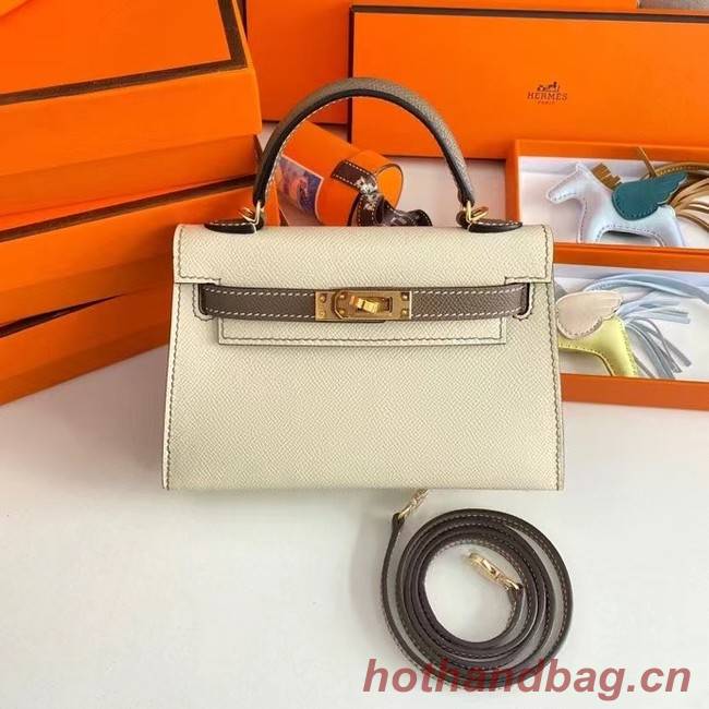 Hermes Kelly 19cm Shoulder Bags Epsom Leather KL19 Gold hardware Cream&gray