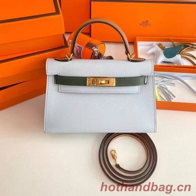 Hermes Kelly 19cm Shoulder Bags Epsom Leather KL19 Gold hardware light blue&green