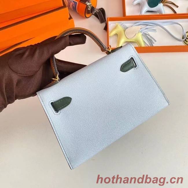 Hermes Kelly 19cm Shoulder Bags Epsom Leather KL19 Gold hardware light blue&green