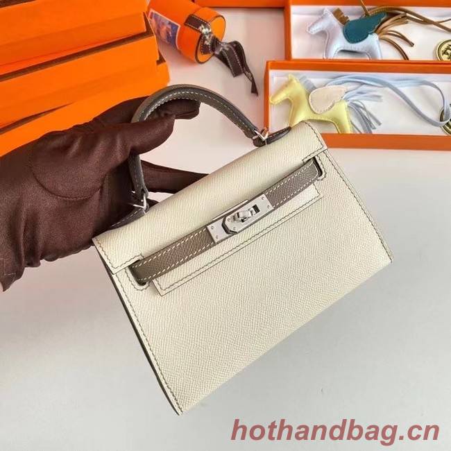 Hermes Kelly 19cm Shoulder Bags Epsom Leather KL19 Silver hardware Cream&gray