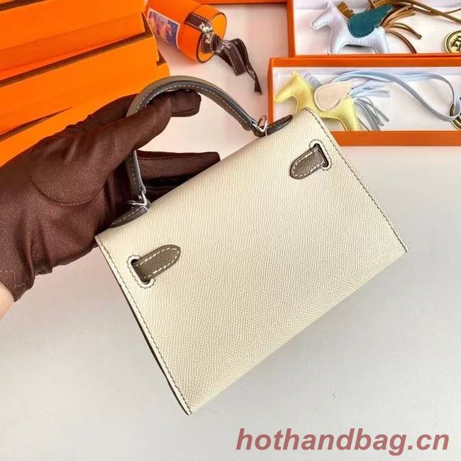 Hermes Kelly 19cm Shoulder Bags Epsom Leather KL19 Silver hardware Cream&gray