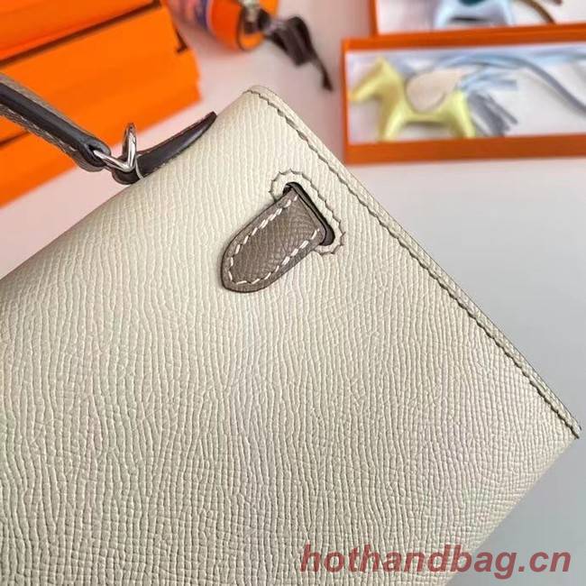 Hermes Kelly 19cm Shoulder Bags Epsom Leather KL19 Silver hardware Cream&gray