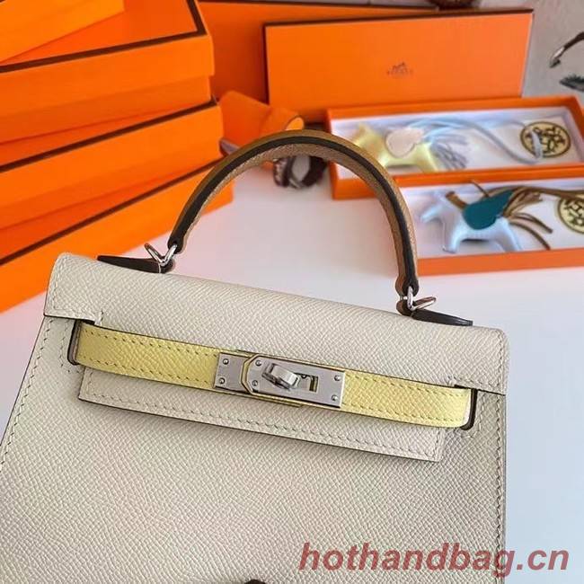 Hermes Kelly 19cm Shoulder Bags Epsom Leather KL19 Silver hardware Cream&yellow