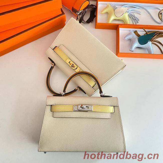 Hermes Kelly 19cm Shoulder Bags Epsom Leather KL19 Silver hardware Cream&yellow