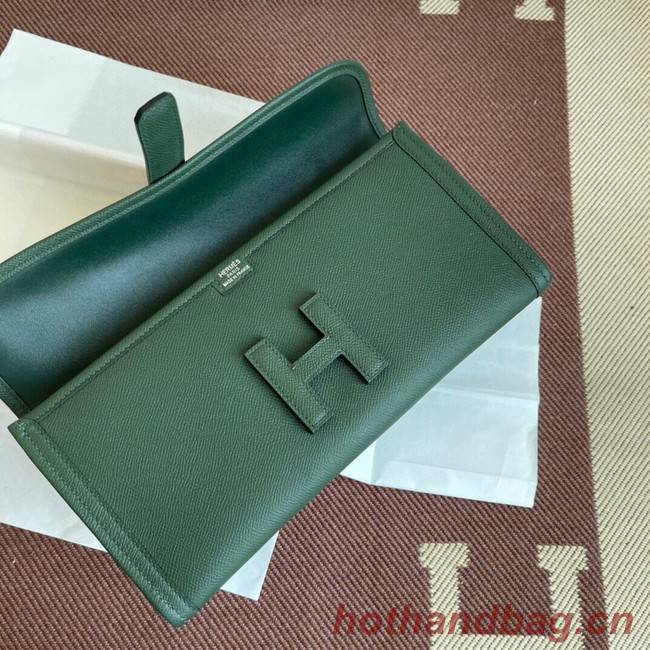 Hermes Original Espom Leather Clutch 37088 blackish green