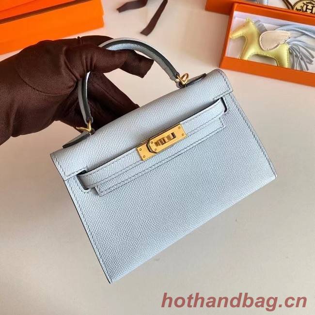 Hermes Kelly 19cm Shoulder Bags Epsom Leather KL19 Gold hardware Glacier blue