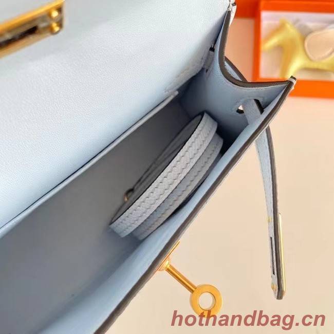 Hermes Kelly 19cm Shoulder Bags Epsom Leather KL19 Gold hardware Glacier blue