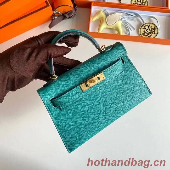 Hermes Kelly 19cm Shoulder Bags Epsom Leather KL19 Gold hardware Lake blue