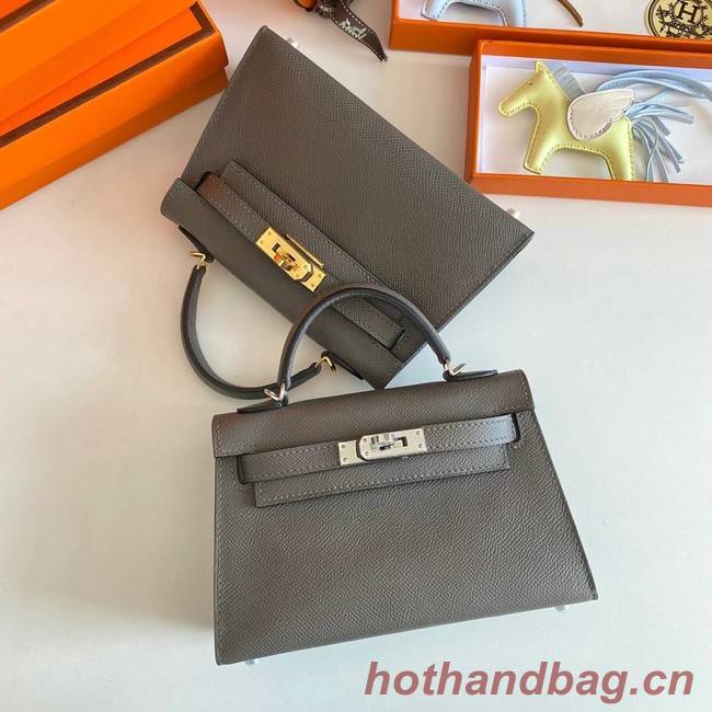 Hermes Kelly 19cm Shoulder Bags Epsom Leather KL19 Gold hardware gray