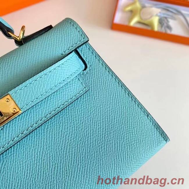 Hermes Kelly 19cm Shoulder Bags Epsom Leather KL19 Gold hardware sky blue