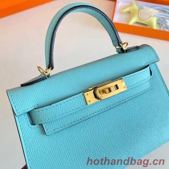 Hermes Kelly 19cm Shoulder Bags Epsom Leather KL19 Gold hardware sky blue