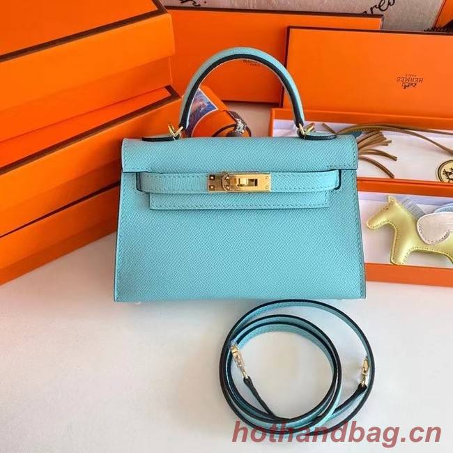 Hermes Kelly 19cm Shoulder Bags Epsom Leather KL19 Gold hardware sky blue