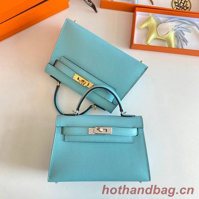 Hermes Kelly 19cm Shoulder Bags Epsom Leather KL19 Gold hardware sky blue