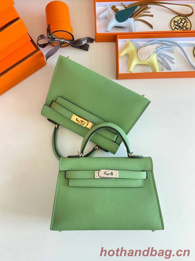 Hermes Kelly 19cm Shoulder Bags Epsom Leather KL19 Silver hardware Avocado Green