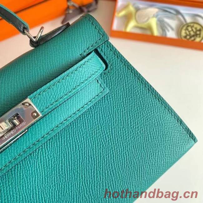 Hermes Kelly 19cm Shoulder Bags Epsom Leather KL19 Silver hardware Lake blue