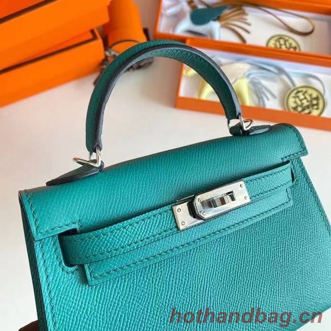 Hermes Kelly 19cm Shoulder Bags Epsom Leather KL19 Silver hardware Lake blue