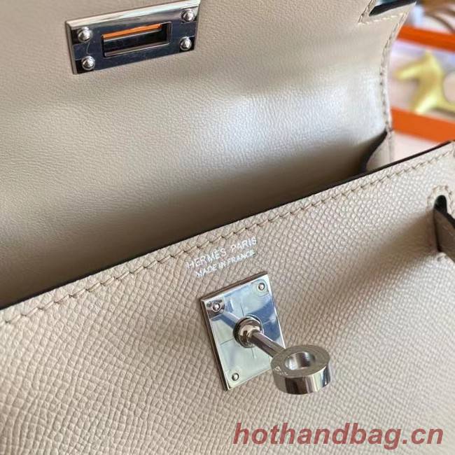 Hermes Kelly 19cm Shoulder Bags Epsom Leather KL19 Silver hardware Pearl grey